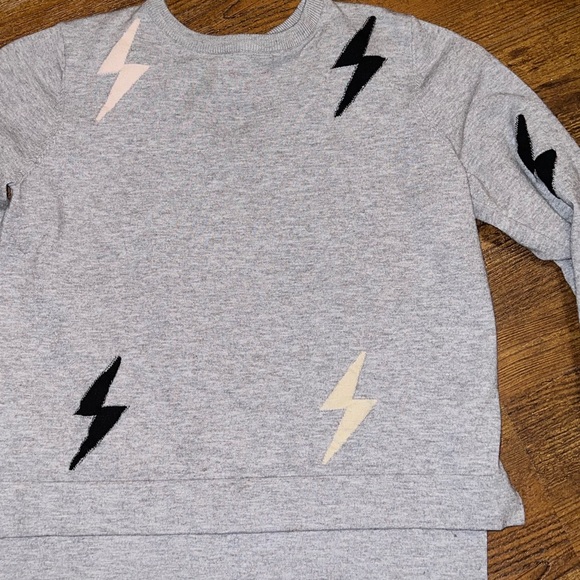 THML Gray Crew Neck Lightning Bolt Long Sleeve Sweater Size XS - Picture 4 of 11